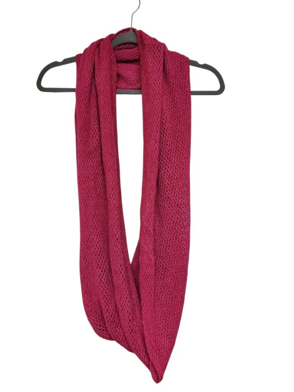 Steve Madden Bright Fuchsia Magenta Metallic Lurex Wide Open Knit Infinity Scarf
